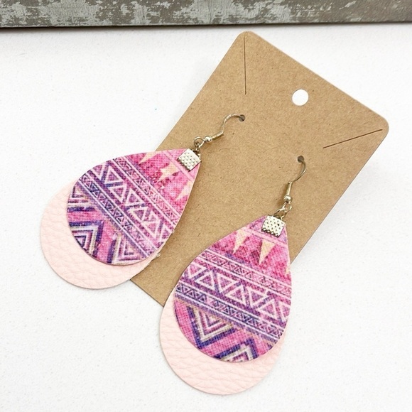 Aztec print teardrop hand made earrings - Picture 1 of 2